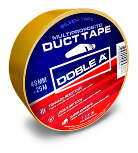 Cinta Duct Tape Multipropósito 48mm X 9m Amarilla Doble A