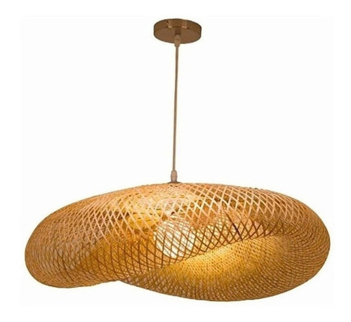 Luminária Pendente Led Retrô Vela De Tecelagem De Bambu