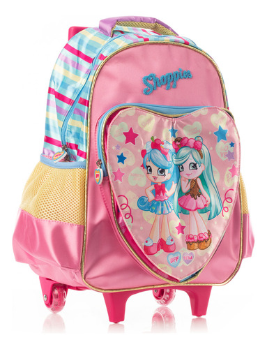 Mochila Con Ruedas Escolar Shoppies Best Friend Color Rosa Diseño de la tela Libro con caratulas