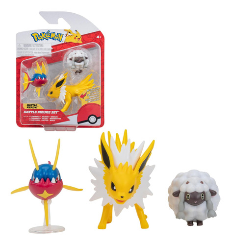 Pack 3 Figuras Pokemon Carvanha + Jolteon + Wooloo 