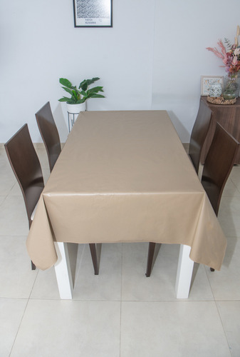 Mantel Cuerina Impermeable Cuadrado 1.40x1.40 Ecocuero Color Beige Liso