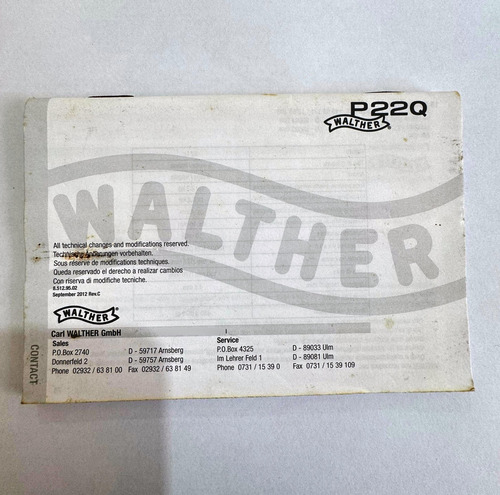 Manual Original Pistola Walther P22q Cal. .22 Lr (Usado)