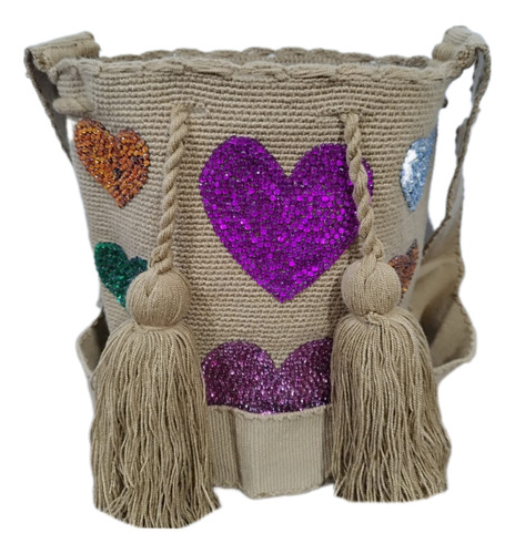 Mochilas Wayuu Originales Piedreria Corazon Mediana Bolsos