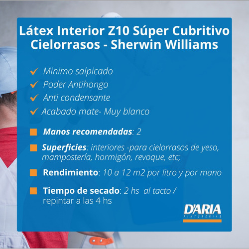Pintura Látex Z10 Cielorraso Extra Cubritivo X 4 Lts Sherwin