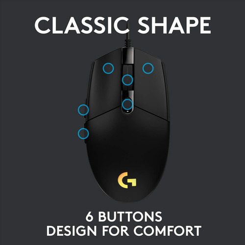 Logitech G203 Wired Gaming Mouse, 8.000 Ppp, Efecto Óptic...