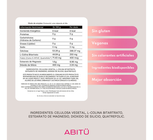Prenatal Metilfolato 5-MTHF y Colina, 30 cápsulas, Sin Sabor