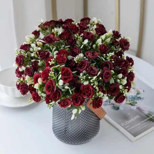 Ramo De Rosas Falsas De Seda Artificial Con 15 Cabezas Y 5 T