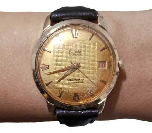 Reloj Pulsera Precimax 21 Jewels A Cuerda Años 60 Marrón Oscuro Dorado Dorado (Usado)