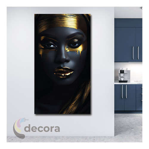 Cuadro Mujer Dorado Negro Elegante Canvas Artistic V8 130x70