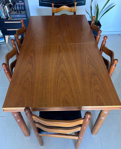 Mesa De Roble Extensible Mas 6 Sillas Roble Flamante Marrón Liso (Usado)