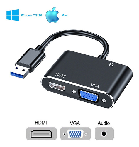 Adaptador Convertidor Usb 3.0 A Hdmi / Vga Audio Y Video