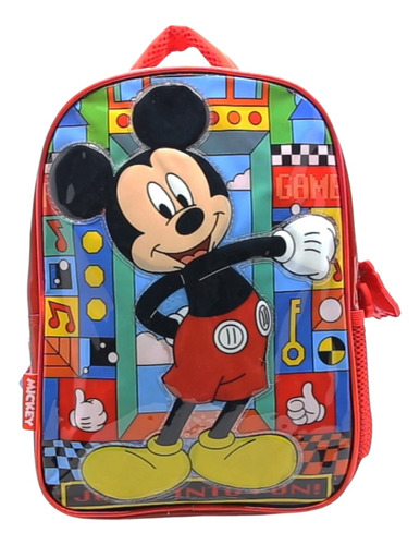 Mochila Escolar Mickey Mouse Gamer Color Rojo Diseño de la tela Liso