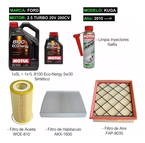 Kit Filtros Ford Kuga 2.5 Turbo +aceite+kit Ka C/aceite