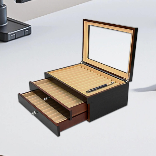Wood Pen Display Case Pencils Organization Office Black