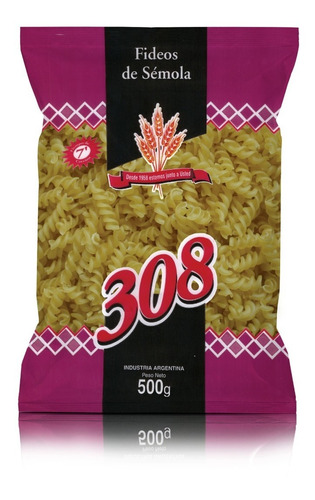 Fideos 308 Tirabuzon De Semola X 500g 