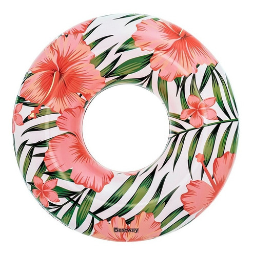 Salvavidas Inflable En Forma De Dona Tropical 119 Cm Color Rosa