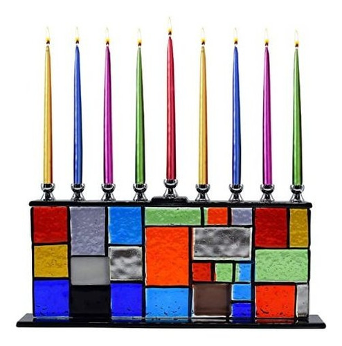 Ner Mitzvah Glass Hanukkah Menorah - Wall Of Unity Multicolo