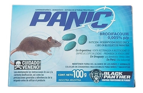 Imagen 1 de 2 de Veneno Cebo Control Ratas Ratones Raticida Panic X 100 Gr