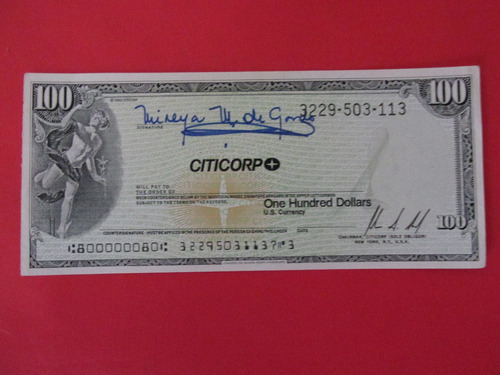 Antiguo Cheque Travel 100 Dolares Estados Unidos Año 1980 