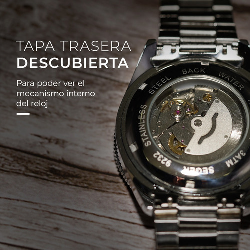 Imagen 2 de 6 de Reloj Hombre Seger 9238 Original Eeuu Automatico Elegante Color De La Malla Negro Color Del Bisel Rosa Metalizado