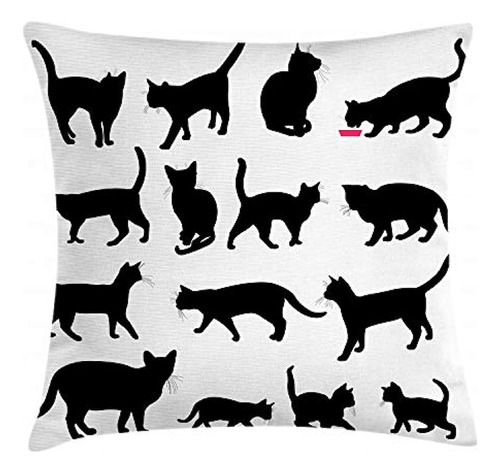 Ambesonne Cat Throw Pillow Cushion Cover, Siluetas De Gato N