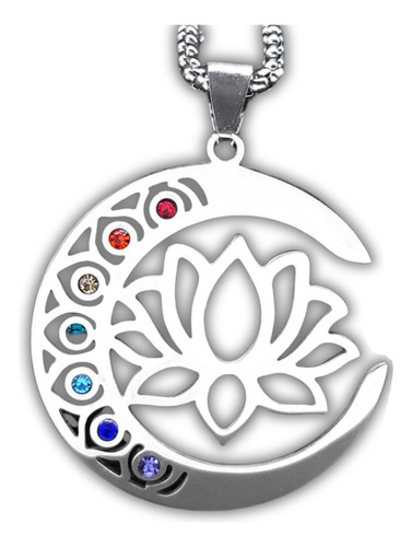 Collar Acero Quirúrgico Luna Flor De Loto Chakras Equilibrio