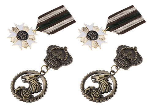 4 Piezas Tela A Rayas Medalla Corona Insignia Corbata Broche