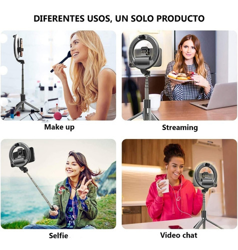 Imagen 2 de 10 de Palo Selfie Bluetooth Stick Celular Aro Luz Tripode 70 Cm