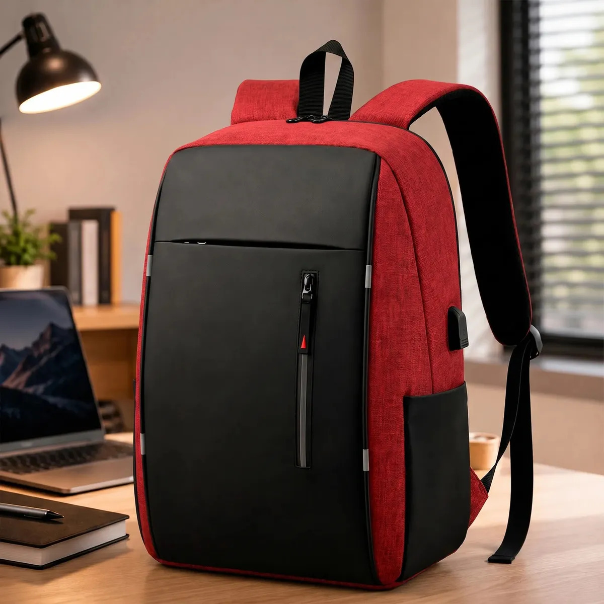 Black Mamut Mochila De Gran Capacidad Antirrobo Para Laptop Cargador Usb Color Negro Con Rojo