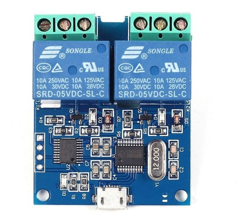 Módulo 2 Relevadores Control Pc Micro Usb Serial Ch340 