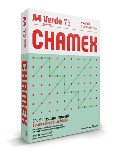 Papel Chamex A4 75g Colors 500 Folhas Verde Com 10 Pacotes