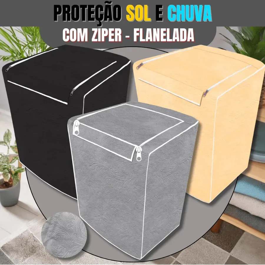 Capa Máquina Lavar Roupas Com Ziper Cinza Tamanho G 12kg 13kg 14kg 15kg 16kg 17kg 18kg Zeroaum