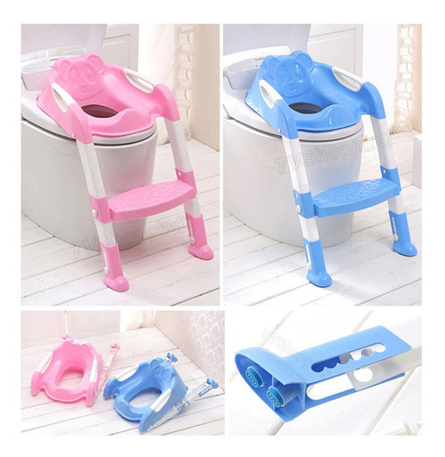 Asiento Entrenador Azul Para Baño Inodoro Con Escalera