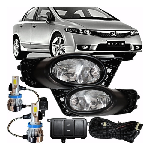 Imagen 1 de 5 de Kit Faro Auxiliar Honda Civic 2009 10 11 2012 C/lamparas H11