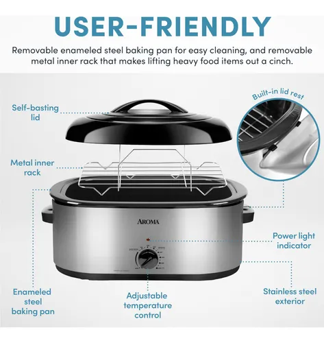Horno Asador De 22 Cuartos Con Tapa De Acero Inoxidable