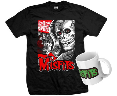 Combo Remera Rock Misfits Skulls Unity Merch + Taza Ceramica