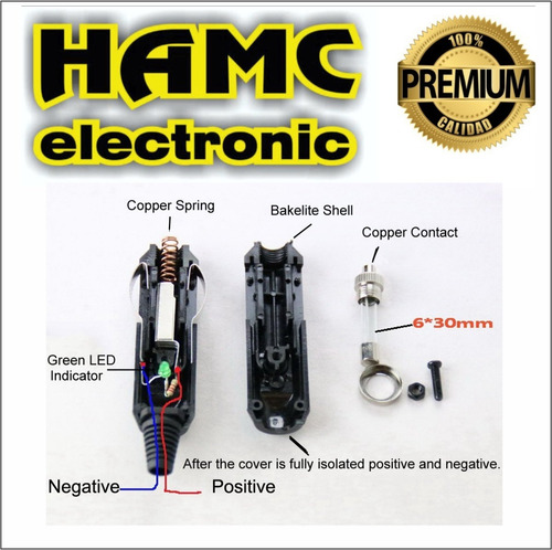 Imagen 3 de 3 de Conector Toma Macho 12v Encendedor Indicador Led 1mts Cable