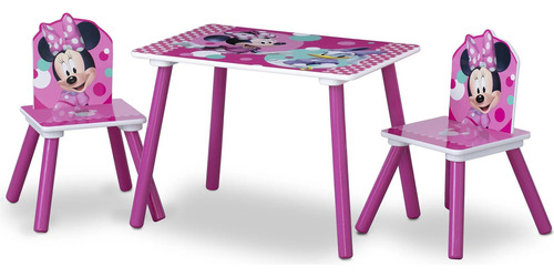 Mesa Y Dos Sillas Con Organizador De Minnie Mouse Deltac Color Rosa Chicle