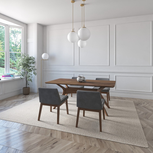 Juego De Comedor Lisboa De Madera Con 4 Sillas Tapizadas Diseño De La Tela De Las Sillas Gris Oscuro - Nogal