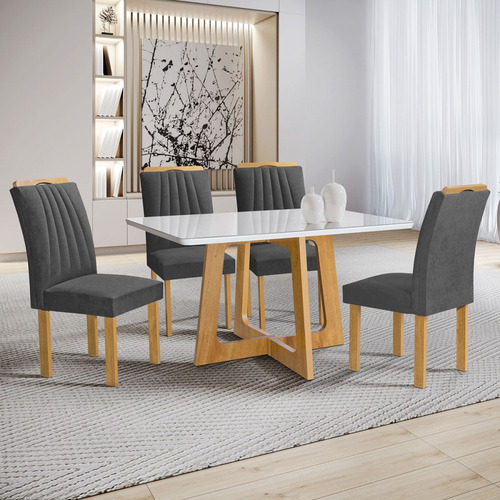 Mesa De Jantar 4 Lugares Arizona Com Vidro Cinamomo/off Pés Cinza