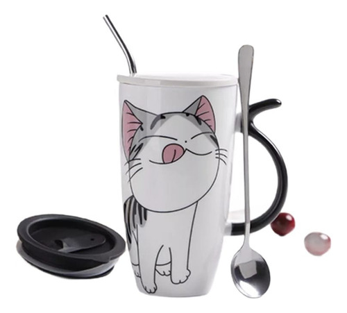 Un Mug Taza Tazón Gatito Kawaii Con Bombilla Diseños 