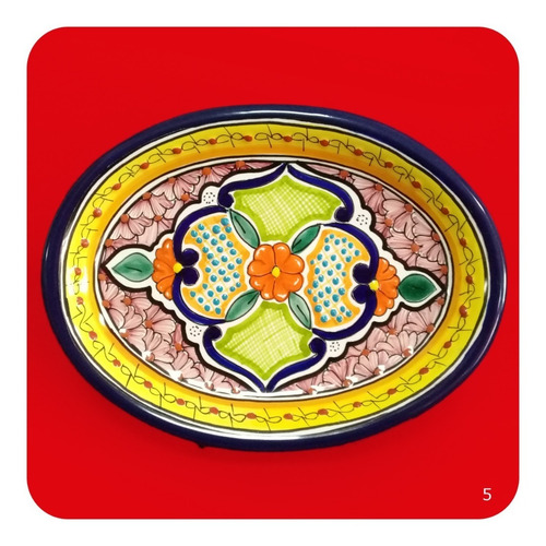 Imagen 5 de 5 de 2 Charolas Ovalada De Talavera Poblana 22x17 Cm Botanero Chr