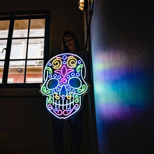 Letrero Neón Día De Muertos Calavera Azúcar C/atenuador