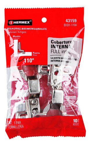 Bisagra Bidimensional 110° C/interna Acero 2 Pz Hermex 43159
