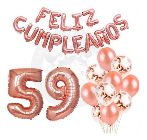 Globo Numero 59 1 M + Letras 40 Cm + Globos Latex Rosa Gold