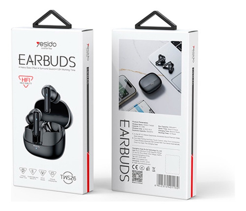 Audifonos Earbuds Hifi Yesido Tws26 Color Negro