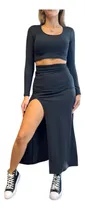 Comprar Set Conjunto Pollera Larga Mujer C\u002F Tajo + Top Cuello U