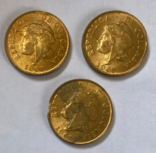 3 Monedas De 2 Centavos Sin Circular, 1965. Error Acuñacion