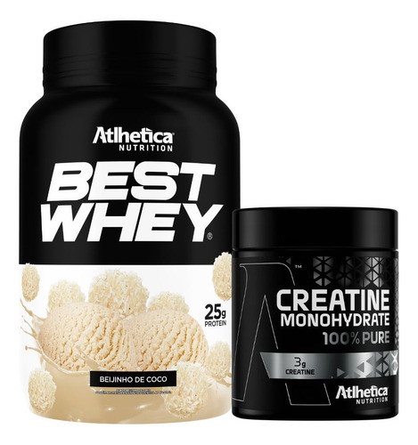 Kit Suplemento Best Isolado Beijinho 900g Creatina Atlhetica Sabor Sem Sabor