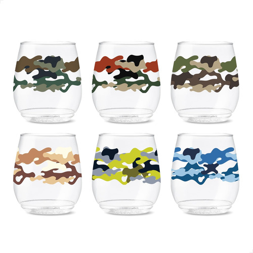 Tossware Pop Serie Vino Camo De 14 Oz, Juego De 6, Vasos Imp
